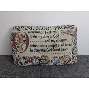 Vintage Girl Scouts Of America The Girl Scout Promise Tapestry Pillow 11.5x7